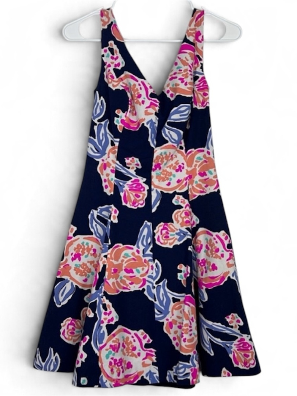 Lilly Pulitzer Navy Pink Floral Sleeveless Fit & Flare Mini Dress Size 0
